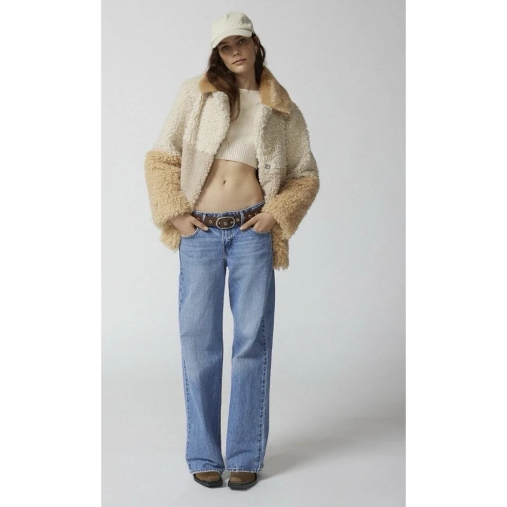Urban‎ Outfitters Kerry Faux Fur Beige Cream Patchwork Jacket Size XS